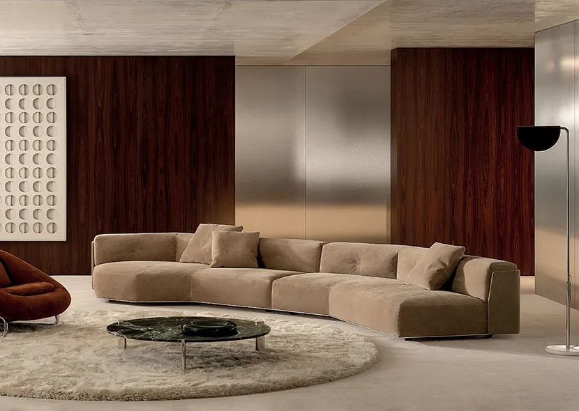 A furnished residential living room with Italian seating