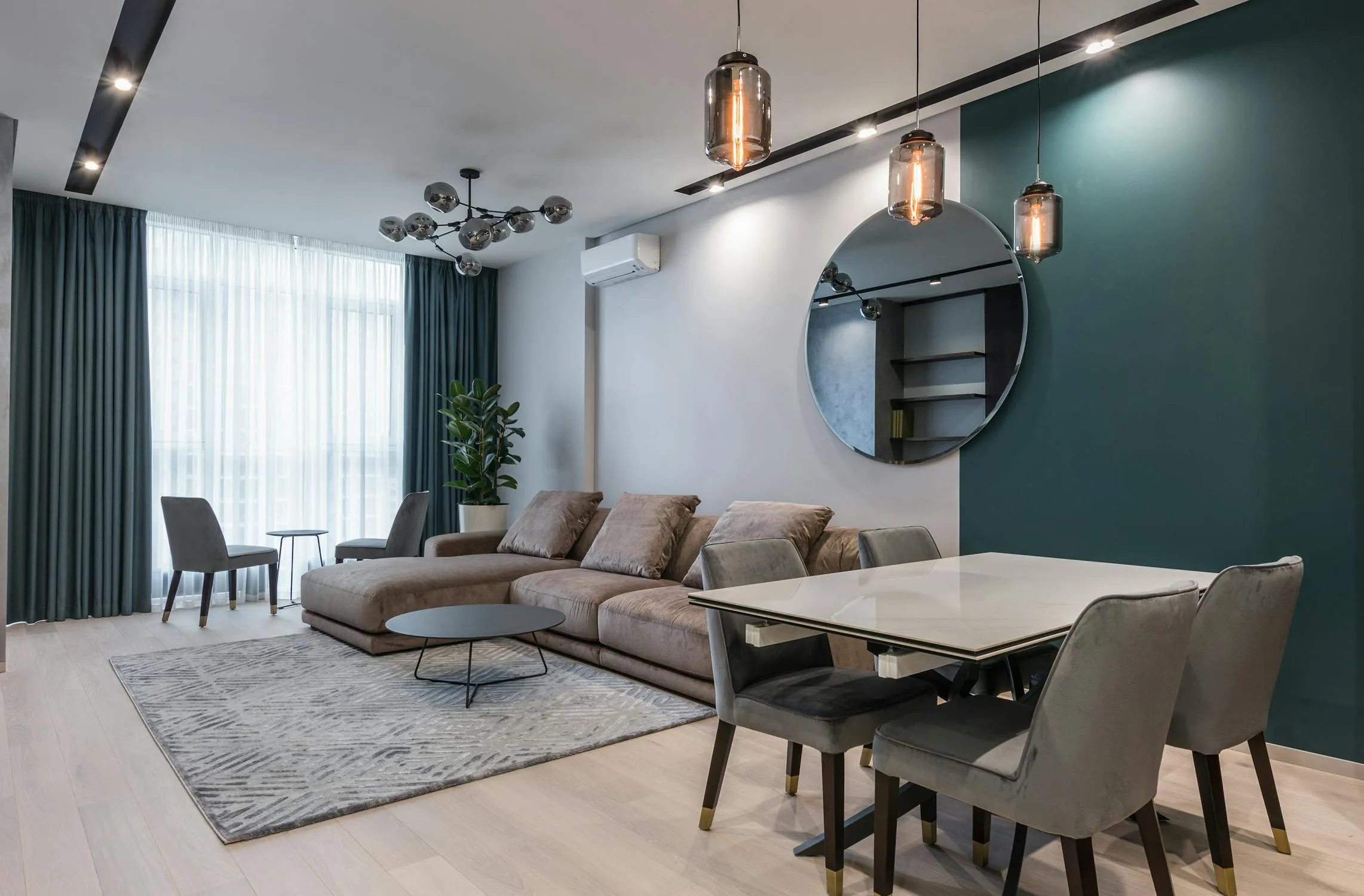 Designer pendant lighting in modern interior